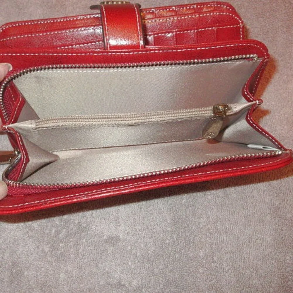 Bostanten Red Leather Wallet RFID Blocking Lomy Travel Wristlet Credit Card NEW